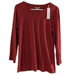 Chico's Women's Everyday 3/4 Sleeve Top, Size 0, Smoked Paprika Pima Cotton, NWT